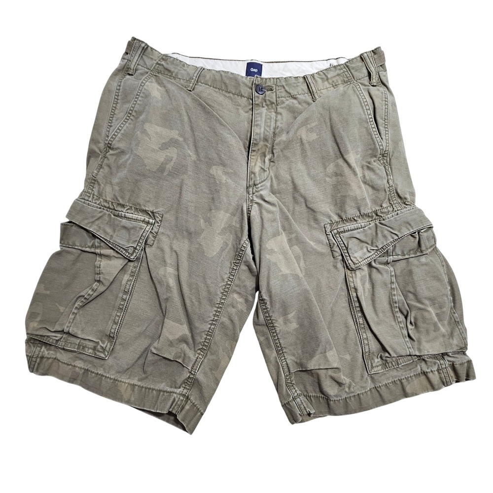 Gap Cargo Shorts 35 Brown Camouflage Adjustable Waist Utility Pockets